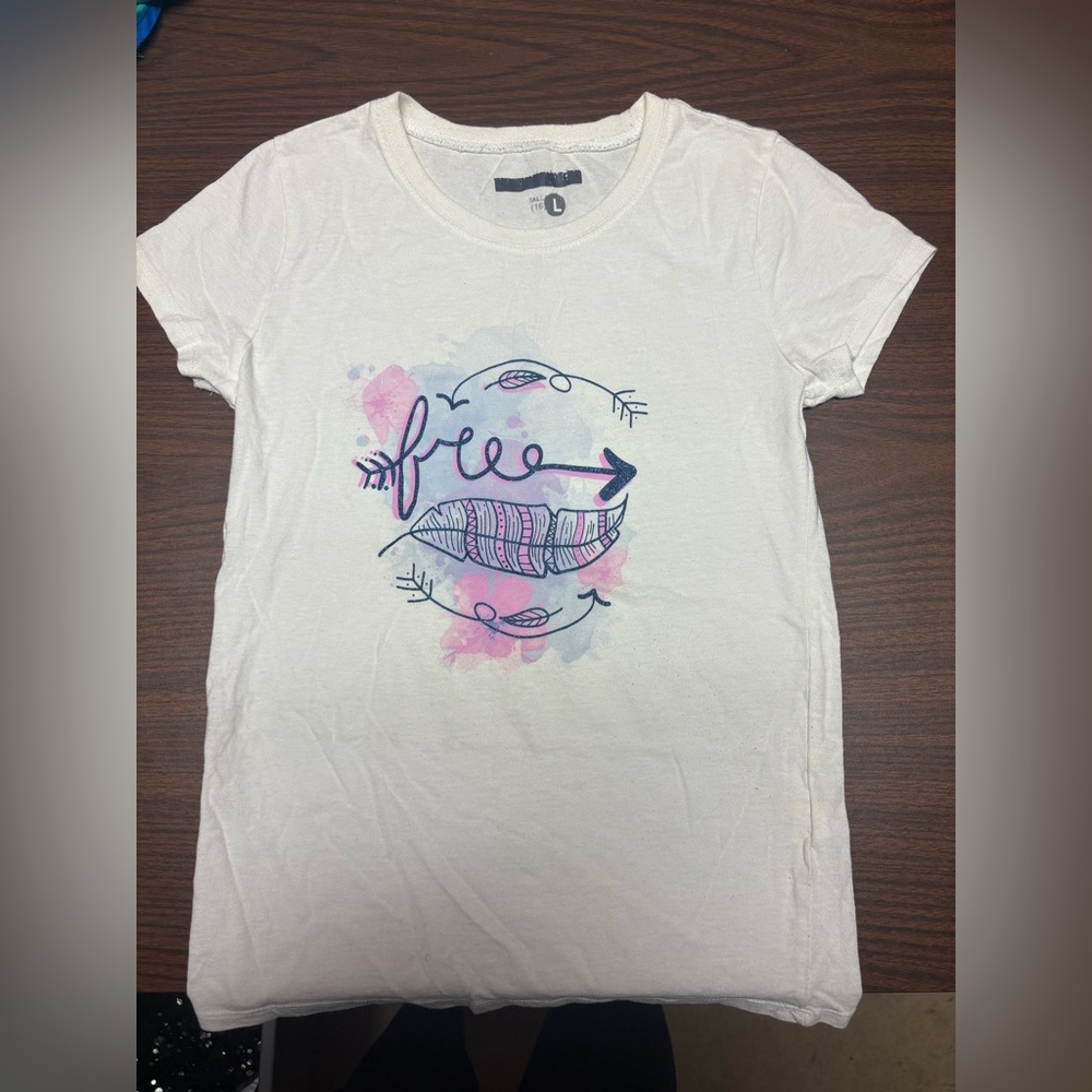 White Graphic T-Shirt with Pink and Purple Design